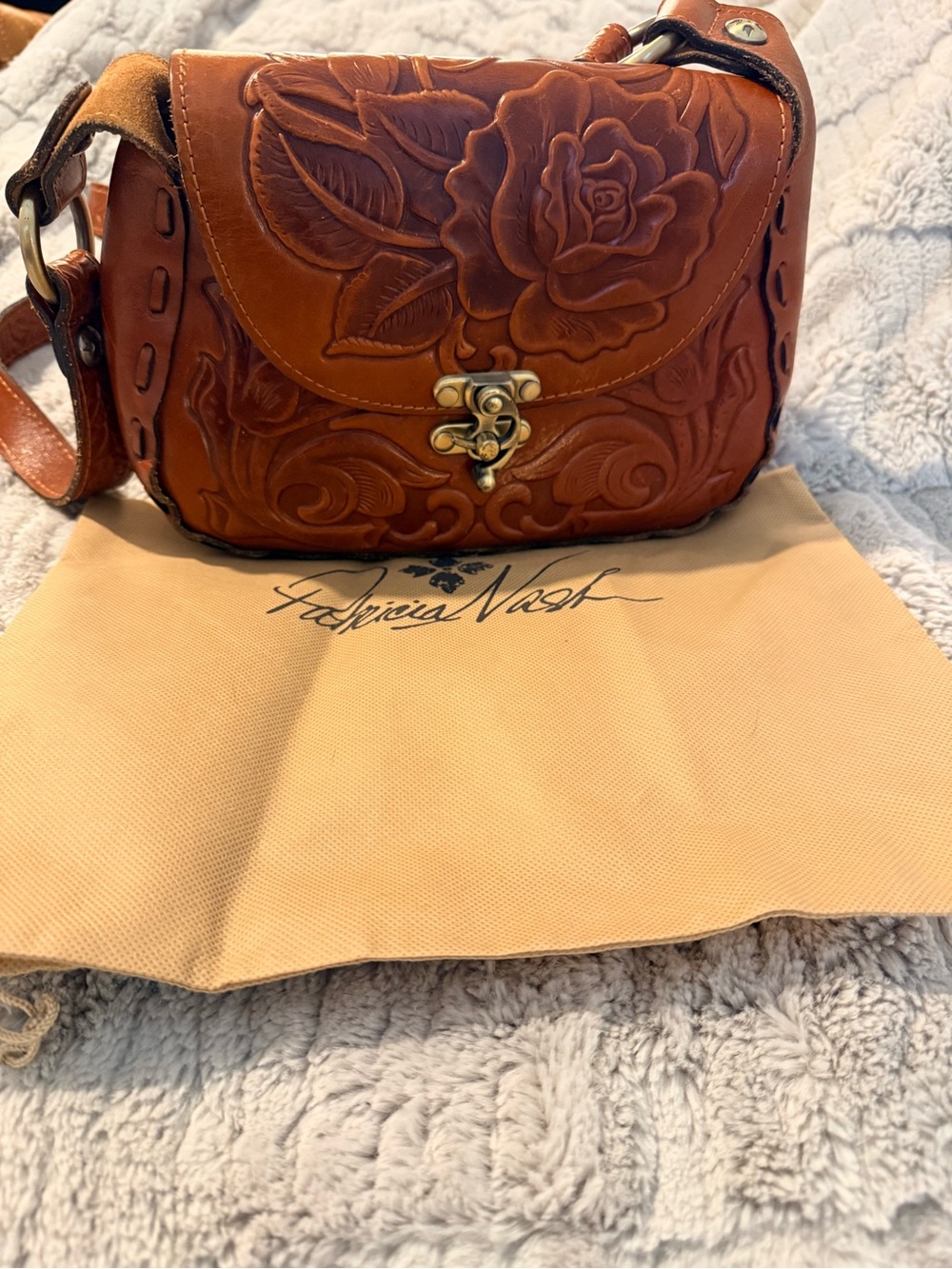 Patricia Nash Mabilia Rose Tooled Leather Crossbody Made in Italy